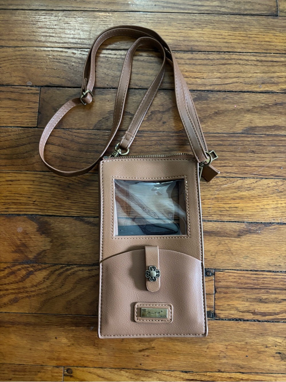 Brown Crossbody Phone Wallet with Clear ID Window